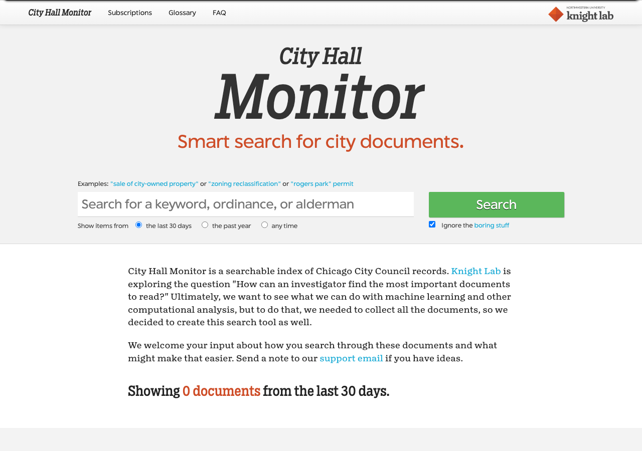 The City Hall Monitor search page