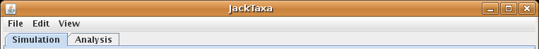 The JackTaxa window: its title bar, menu, and the Simulation and Analysis tabs